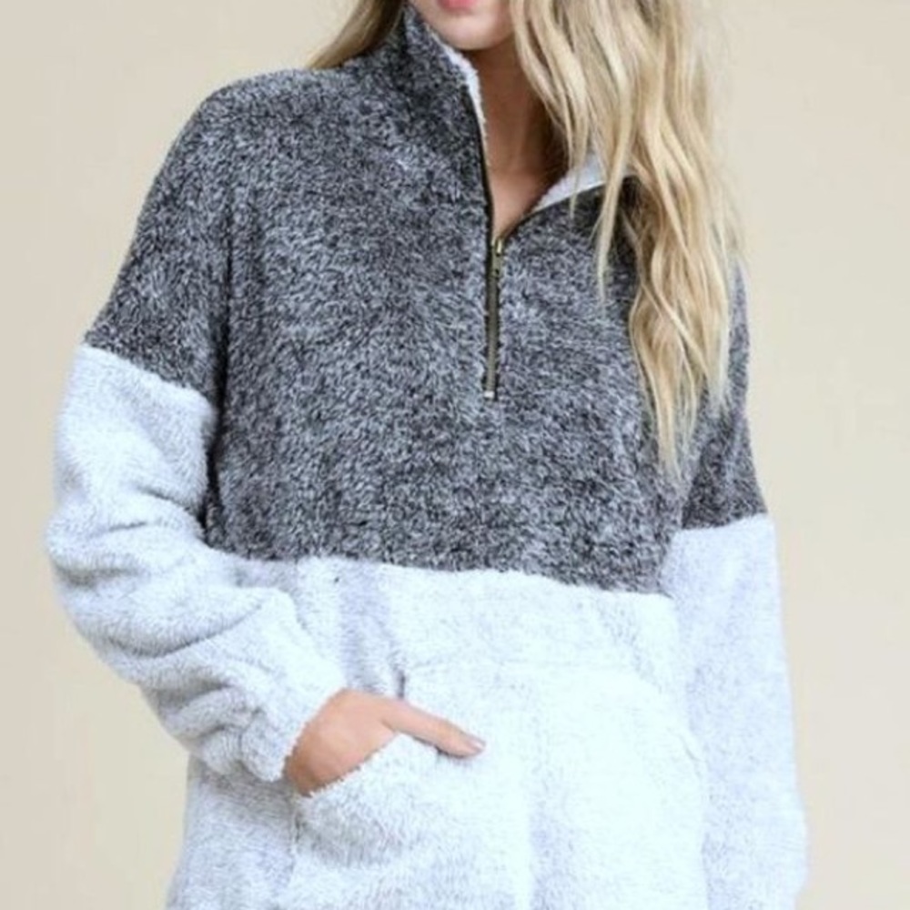 Two Tone Fleece Pullover Sherpa Quarterzip - Picture 6 of 7